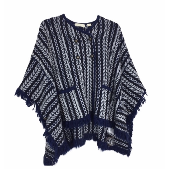 🆕 Anthropologie Sleeping On Snow Blue Poncho Coat - Picture 5 of 8